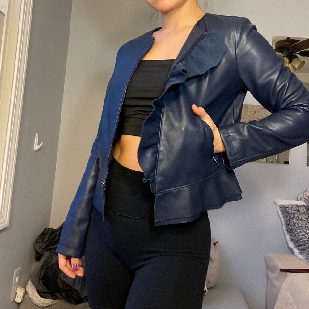 Navy Blue Leather jacket from Zara